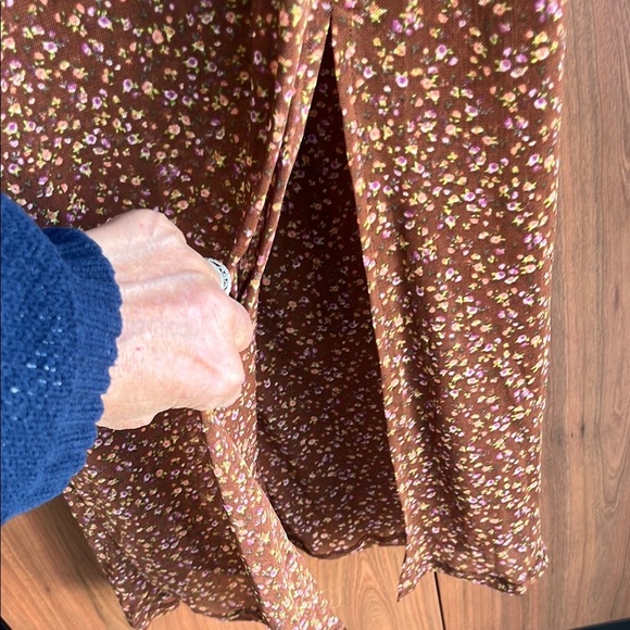 NWT Stitch Pine Floral Midi Dress Medium Brown Milkmaid Peasant Stretch Prairie - Picture 6 of 14